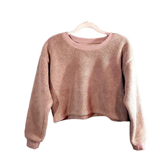 Sundown by Splendid Ashley Cropped Drop Shoulder Teddy Fleece Pullover Women's S - Picture 2 of 7